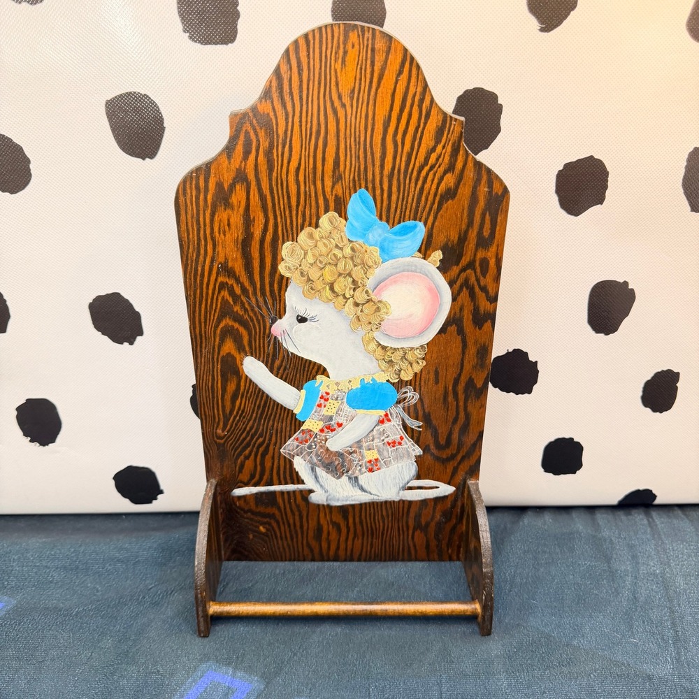 Vintage Handmade Wood Mouse Girl Hand Painted Folk Art Kitsch Adorable